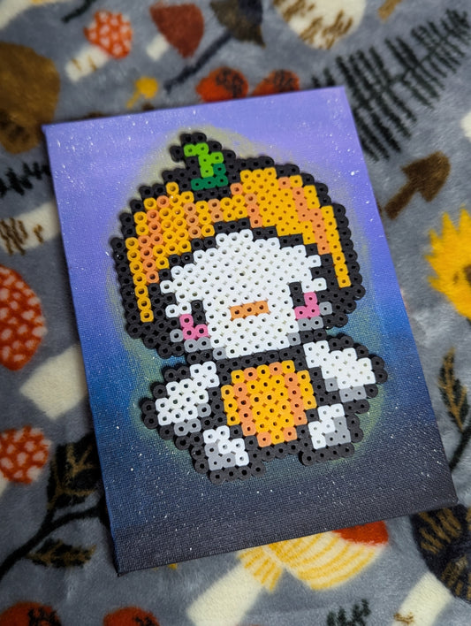 Pumpkin Bow Kitty 5x7 Perler Painting