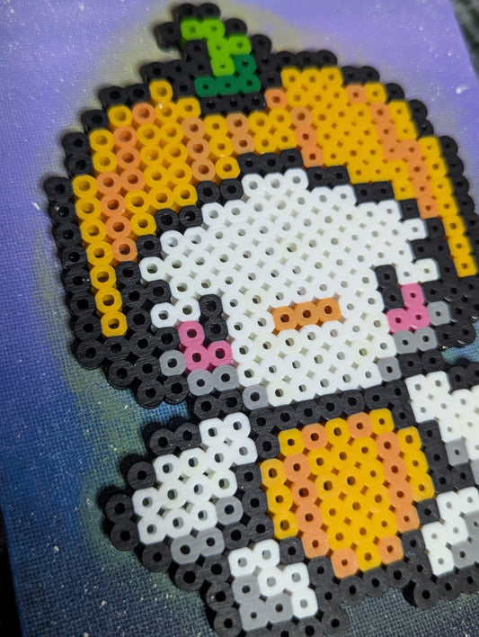 Pumpkin Bow Kitty 5x7 Perler Painting