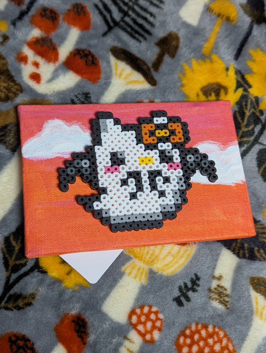 Spooky Bow Cat Ghost 4x6 Perler Painting