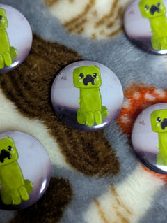 Green Blocky Guy Button Pin