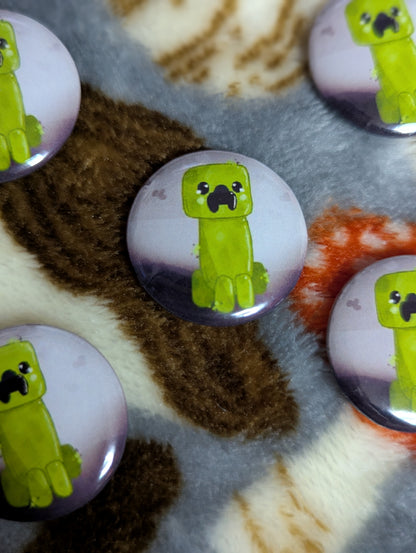 Green Blocky Guy Button Pin