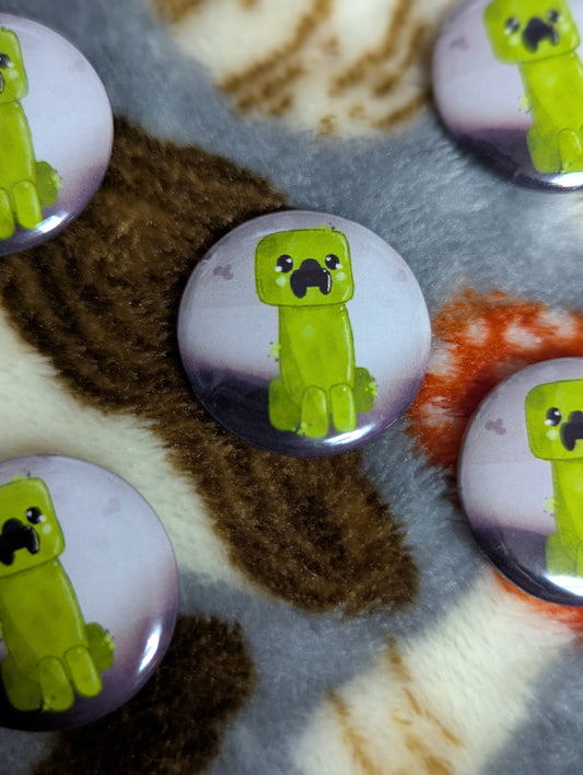Green Blocky Guy Button Pin