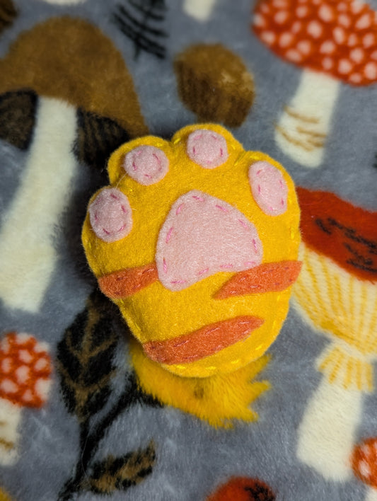 Plush Orange Cat Paw Pin