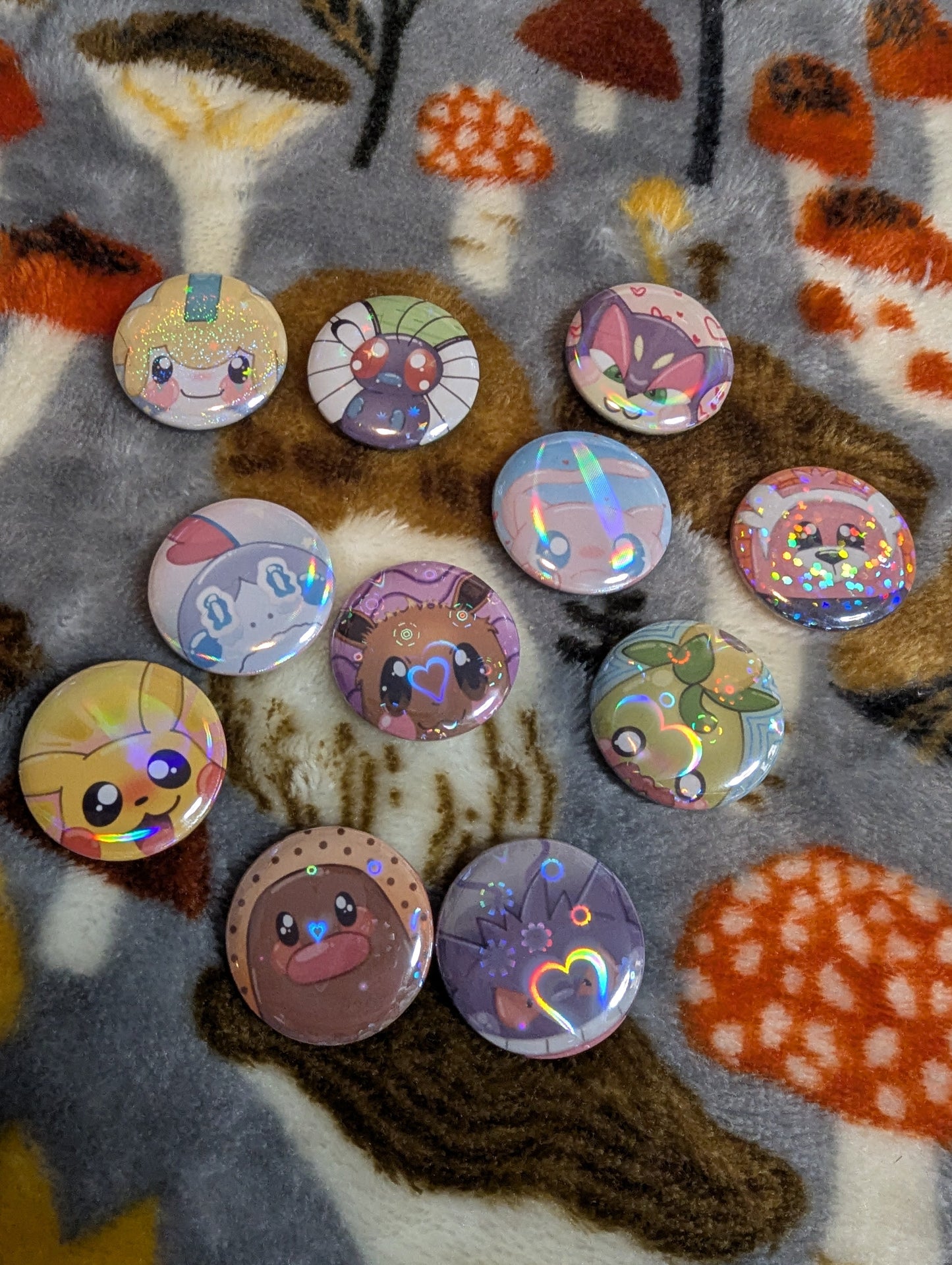 1" Pocket Monster Holographic Mystery Button Pins